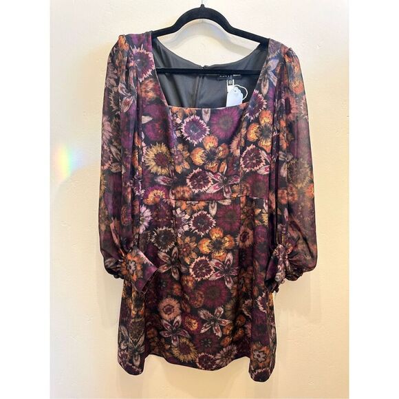 Slate and Willow Deep Floral 3/4 Sleeve Square Neck Dress Size 8 - Picture 4 of 8